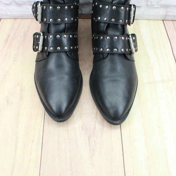 Steven Maden New York Harmon Black Leather Studded Buckle Booties Size 8 M - Picture 5 of 11